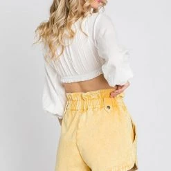The Purple Door Boutique Washed Buttercup Denim Paperbag Shorts Ladies'