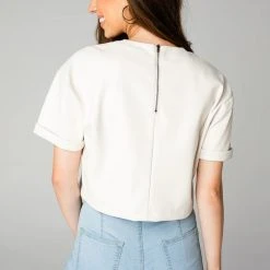 New Arrivals Buddy Love Taylor Cropped White Vegan Leather Top