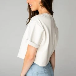 New Arrivals Buddy Love Taylor Cropped White Vegan Leather Top