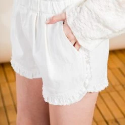 The Purple Door Boutique White Denim Elastic Waist Shorts Ladies'
