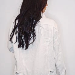 Purple Door Boutique Glory Days White Distressed Denim Jacket