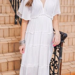 Purple Door Boutique New Arrivals Hopeless Romantic Off White Midi Dress