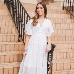 Purple Door Boutique New Arrivals Hopeless Romantic Off White Midi Dress