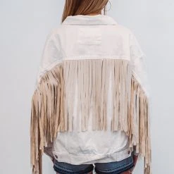 The Purple Door Boutique Oh My Fringe Ivory Denim Jacket Ladies'