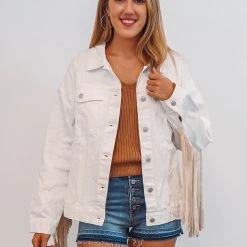 The Purple Door Boutique Oh My Fringe Ivory Denim Jacket Ladies'