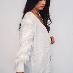 Purple Door Boutique Oh The Fringe Ivory Cardigan