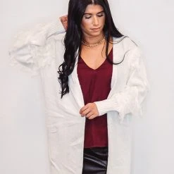 Purple Door Boutique Oh The Fringe Ivory Cardigan