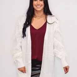 Purple Door Boutique Oh The Fringe Ivory Cardigan