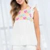 Purple Door Boutique White Multicolor Embroidered Babydoll Top