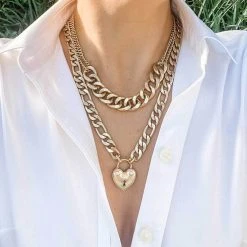 Canvas Jewelry Whitney Padlock Chain Worn Gold Necklace