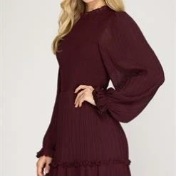 Purple Door Boutique Ladies' Chasing Moonlight Wine Smocked Dress