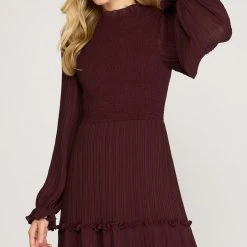 Purple Door Boutique Ladies' Chasing Moonlight Wine Smocked Dress