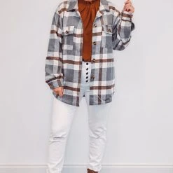 Purple Door Boutique Ladies' Hometown Girl Grey Plaid Shacket