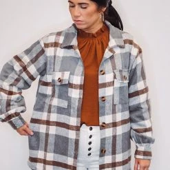 Purple Door Boutique Ladies' Hometown Girl Grey Plaid Shacket