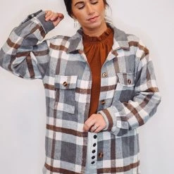 Purple Door Boutique Ladies' Hometown Girl Grey Plaid Shacket