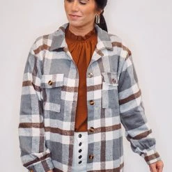 Purple Door Boutique Ladies' Hometown Girl Grey Plaid Shacket
