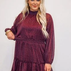 Purple Door Boutique Wine Shimmer Floral Print Dress New Arrivals