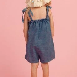 Purple Door Boutique Youth Washed Blue Denim Romper