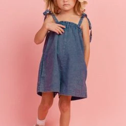 Purple Door Boutique Youth Washed Blue Denim Romper